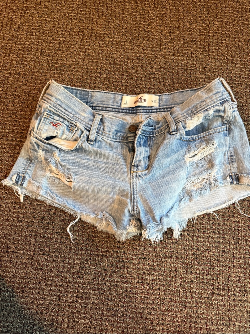 Hollister Light Blue Distressed Denim Cutoff Shorts